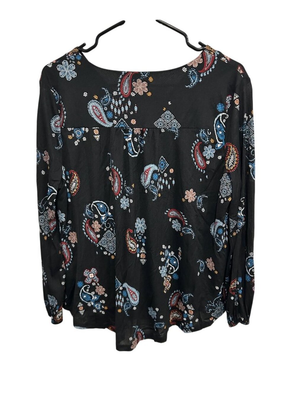 Style & Co Paisley Floral Long Sleeve Blouse Black Sz Large Petite Witchy Boho - Picture 2 of 13